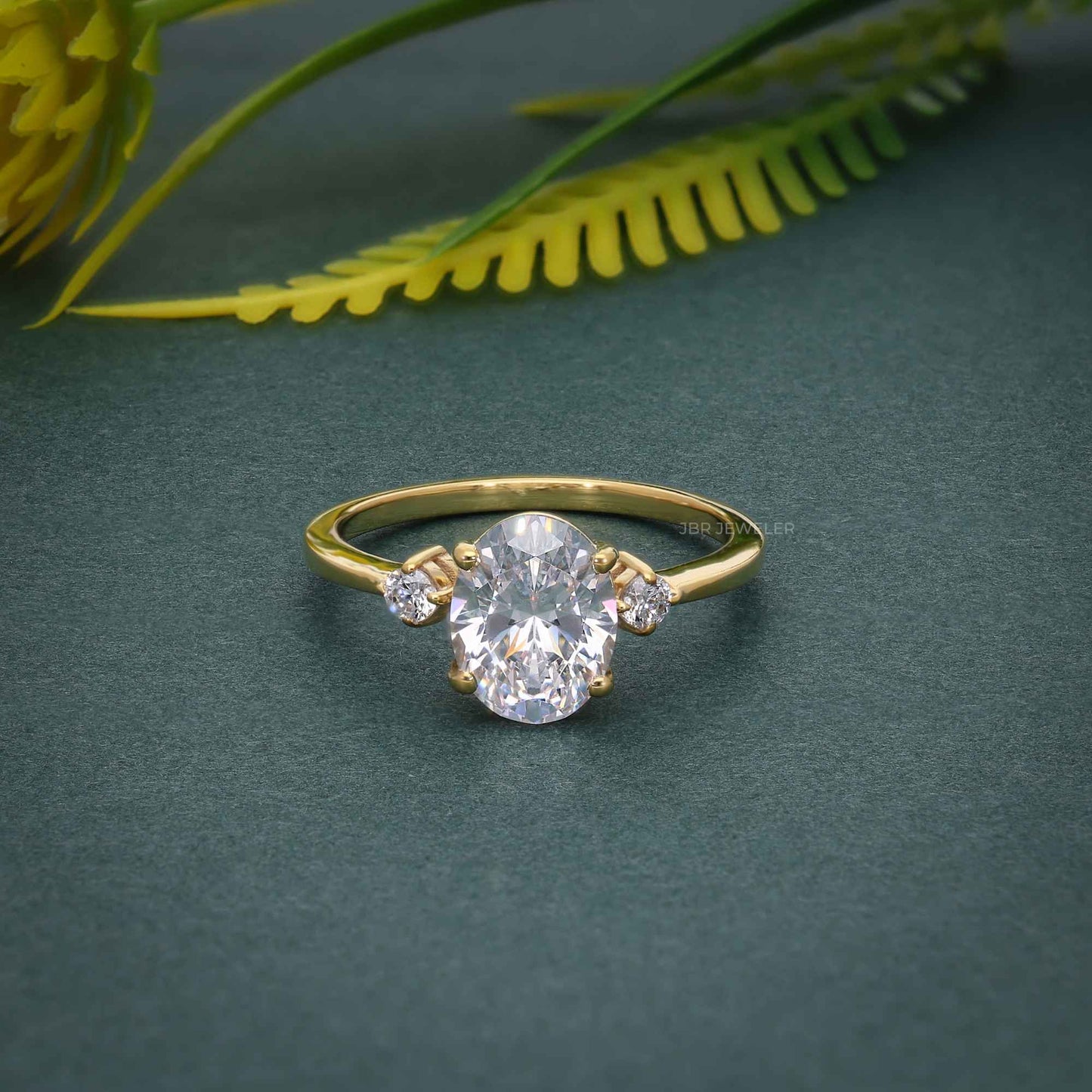 Three Stone Oval Cut Moissanite Engagement Ring