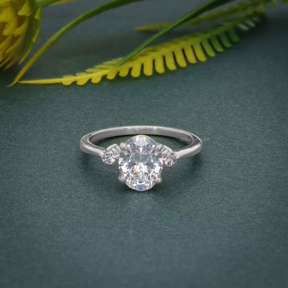 Three Stone Oval Cut Lab Grown Diamond Engagement Ring