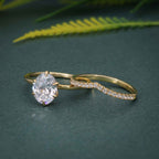 Oval Moissanite Solitaire Engagement Ring Set With Eternity Band