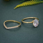 Oval Moissanite Solitaire Engagement Ring Set With Eternity Band