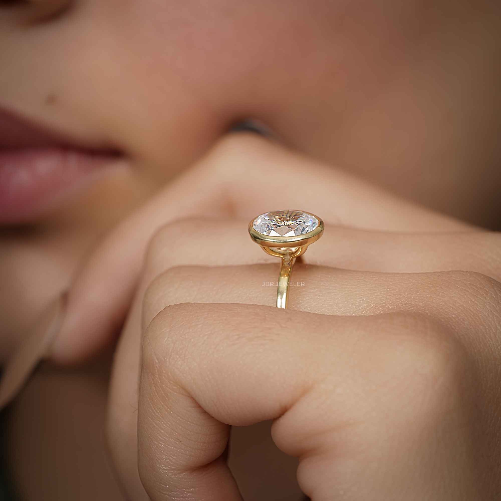 Classic Bezel Set Oval Lab Grown Diamond Engagement Ring - JBR Jeweler