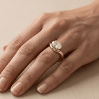 14K yellow gold wave band engagement ring with oval diamond