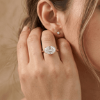 Oval solitaire ring east west lifestyle shot for bride