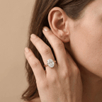 Oval cathedral engagement ring lifestyle photo