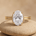 Oval cut lab diamond cathedral solitaire ring front view