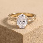 Oval cut lab diamond cathedral solitaire ring front view