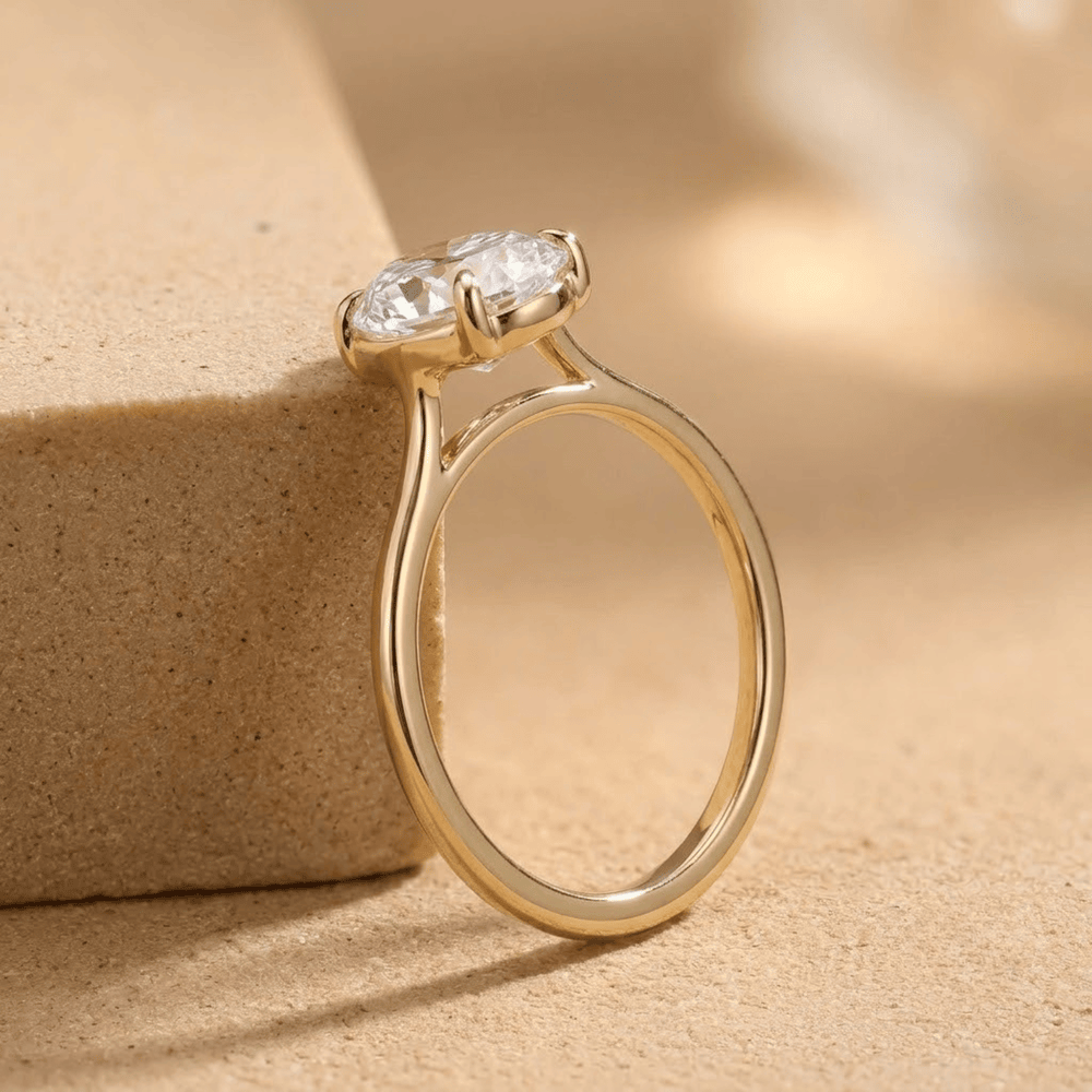IGI certified oval lab diamond engagement ring side view