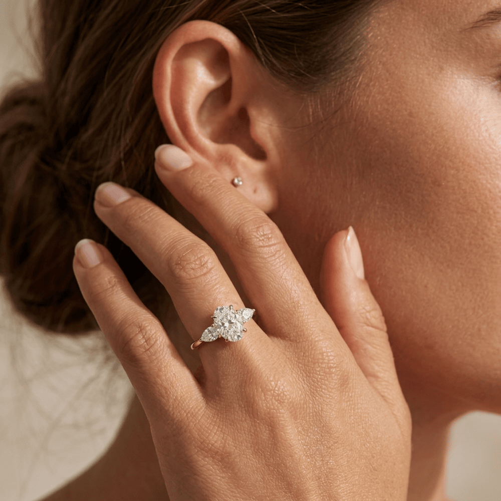 Oval center diamond ring in solid 14K gold