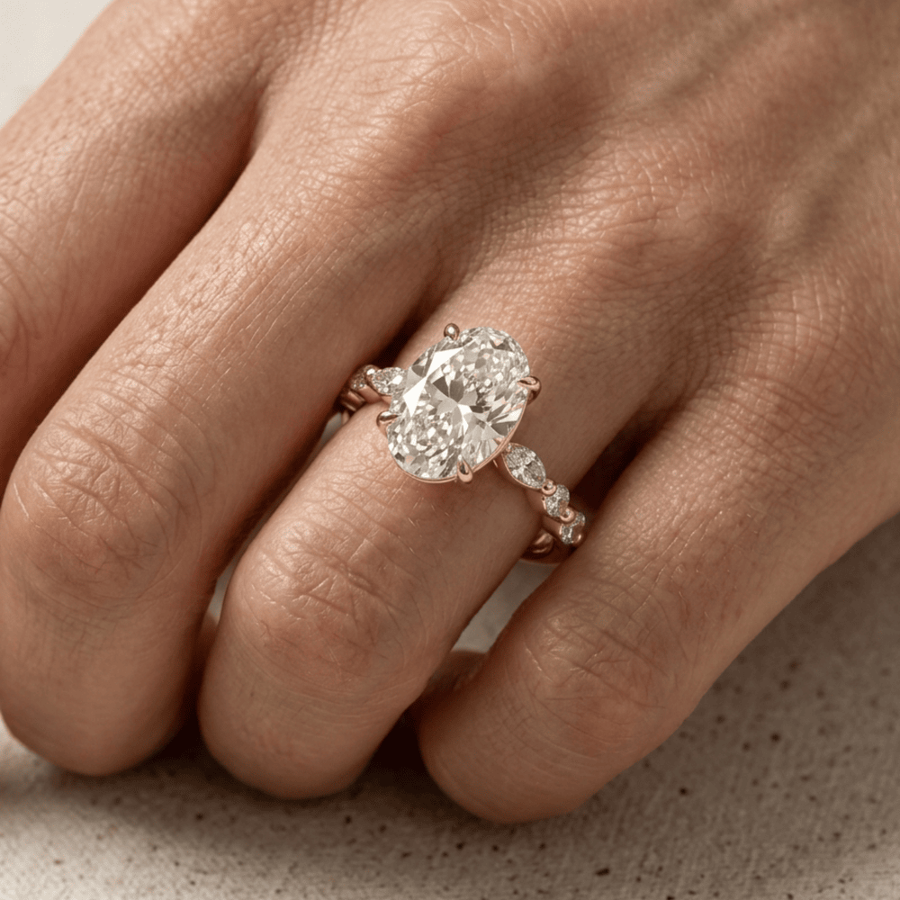 14K yellow gold oval lab diamond wedding ring