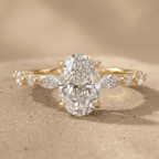 Oval Lab Diamond Engagement Ring, Danty Marquise Band - 14K - view 3