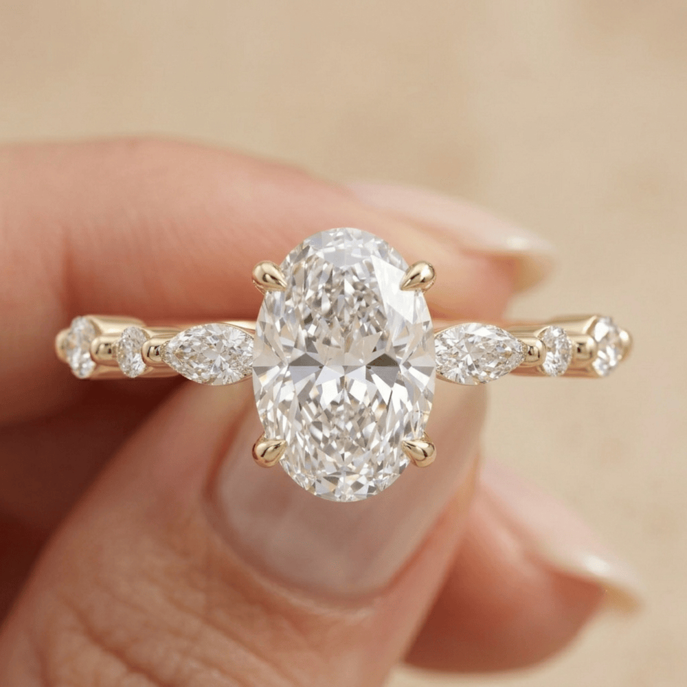 14K gold oval lab grown diamond solitaire engagement ring