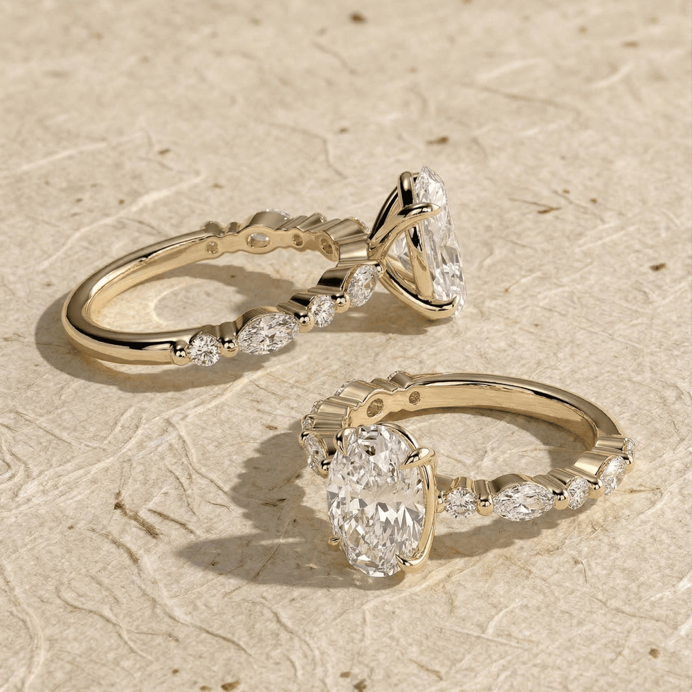 Elegant oval lab diamond bridal ring in solid gold
