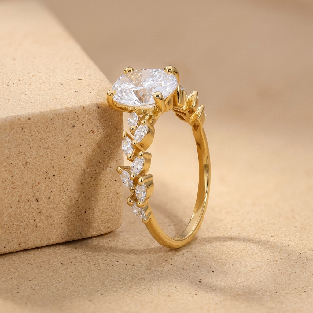 Oval lab grown diamond promise ring in gold