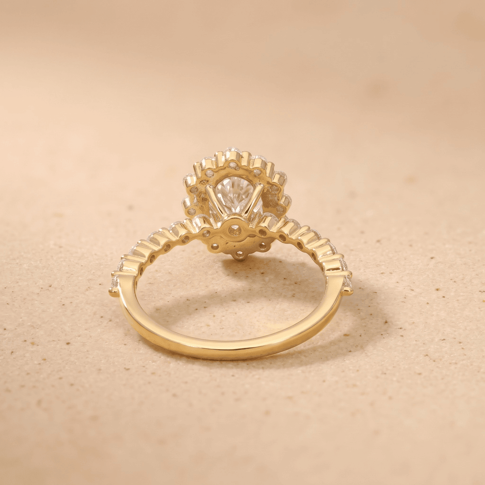 Oval lab grown diamond ring top view