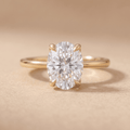 Oval Lab Diamond Petal Solitaire Ring - 14K Simple Gold Band
