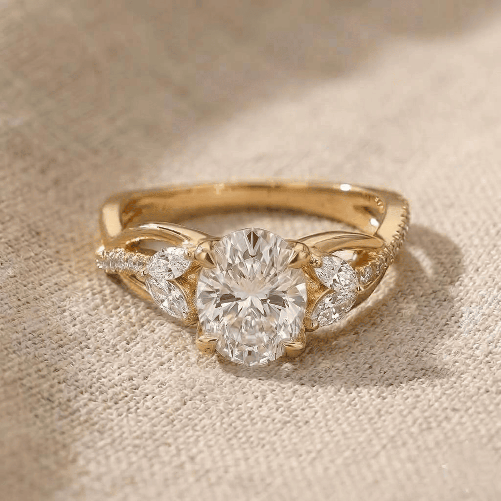Floral inspired oval lab diamond gold ring