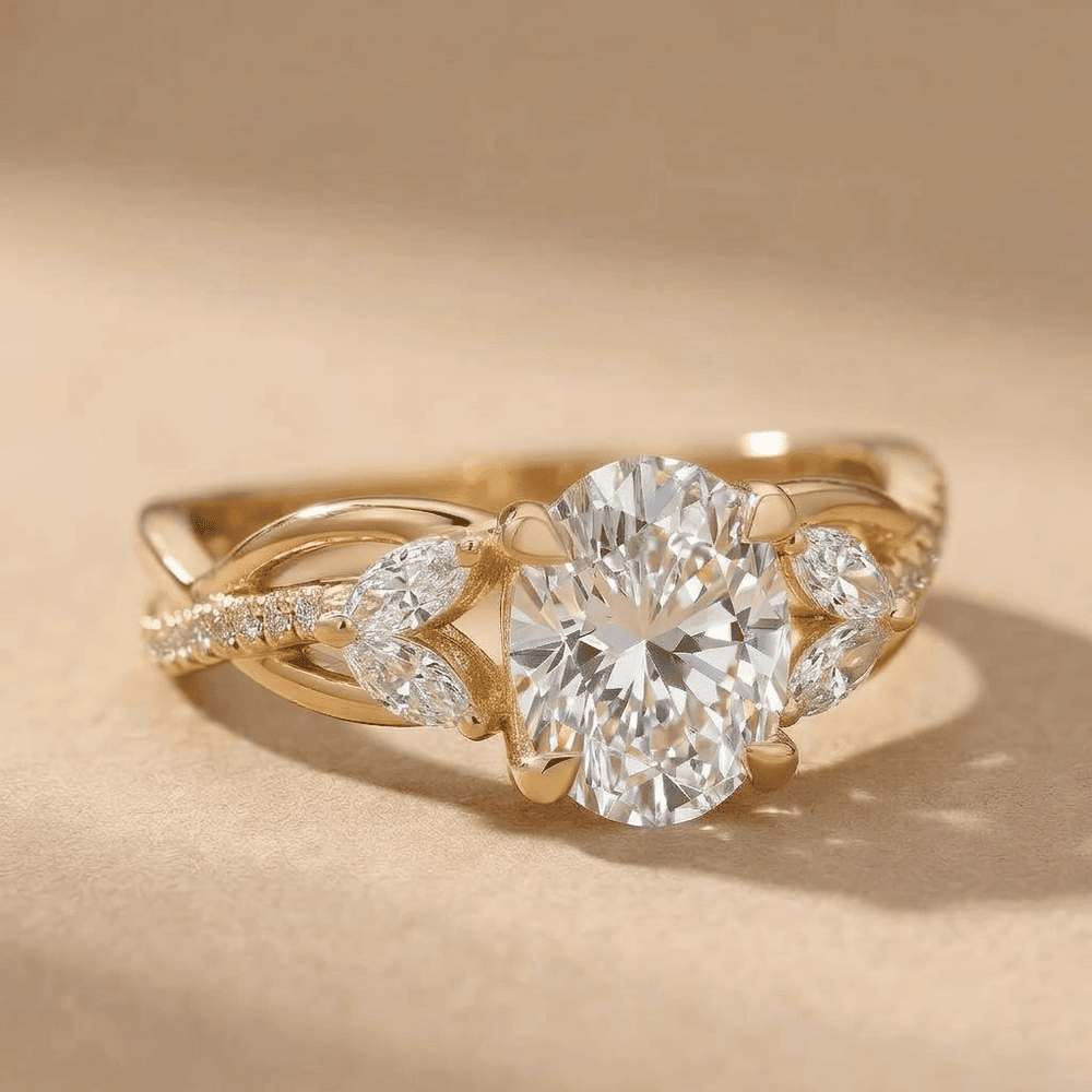 Elegant oval lab diamond bridal ring in gold