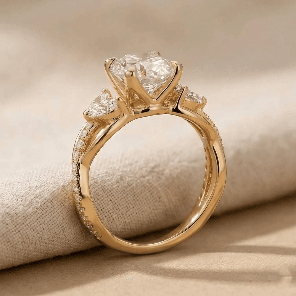 Nature inspired gold engagement ring with oval diamond