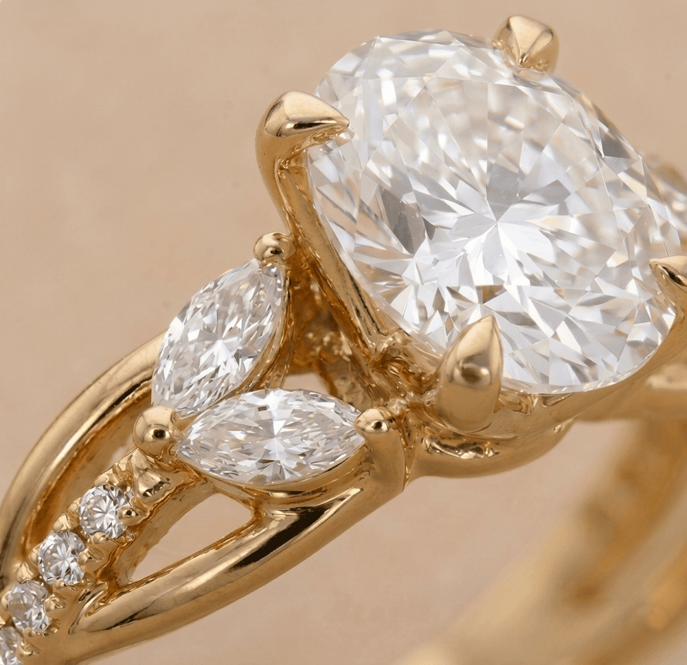 Unique nature inspired oval diamond bridal jewelry