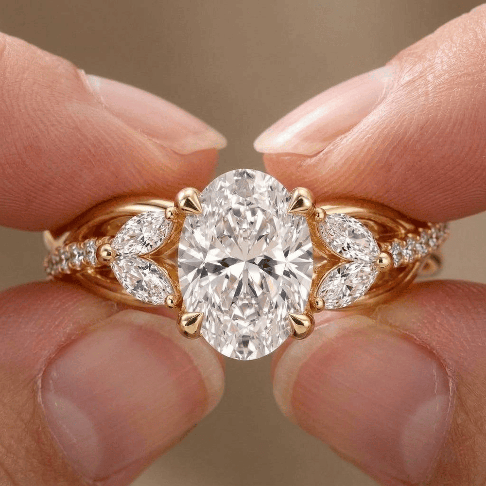 Nature inspired oval lab grown diamond engagement ring