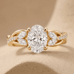 Oval lab diamond nature inspired gold promise ring