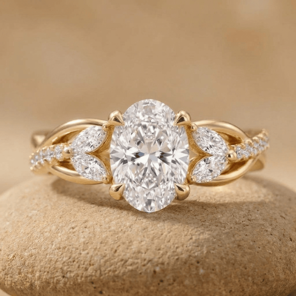 Oval cut lab diamond gold promise ring for her