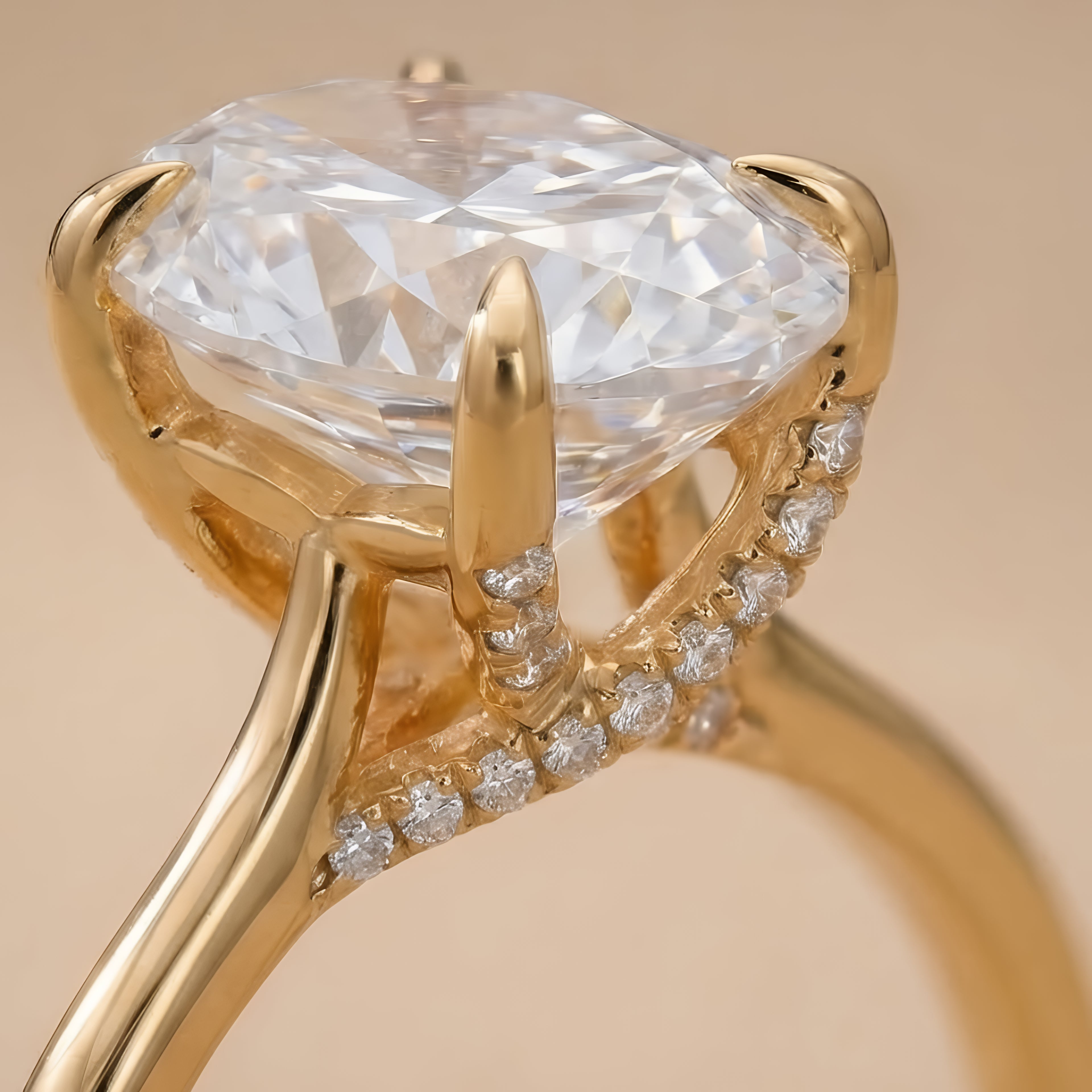 Cathedral Oval Ring on Hand - Lab Grown Diamond Sparkle