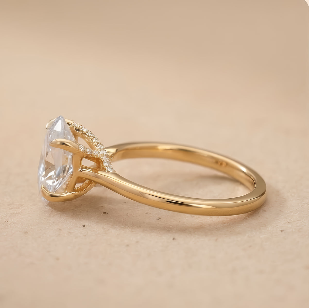 Oval Cathedral Ring Side View Showing Diamond Profile