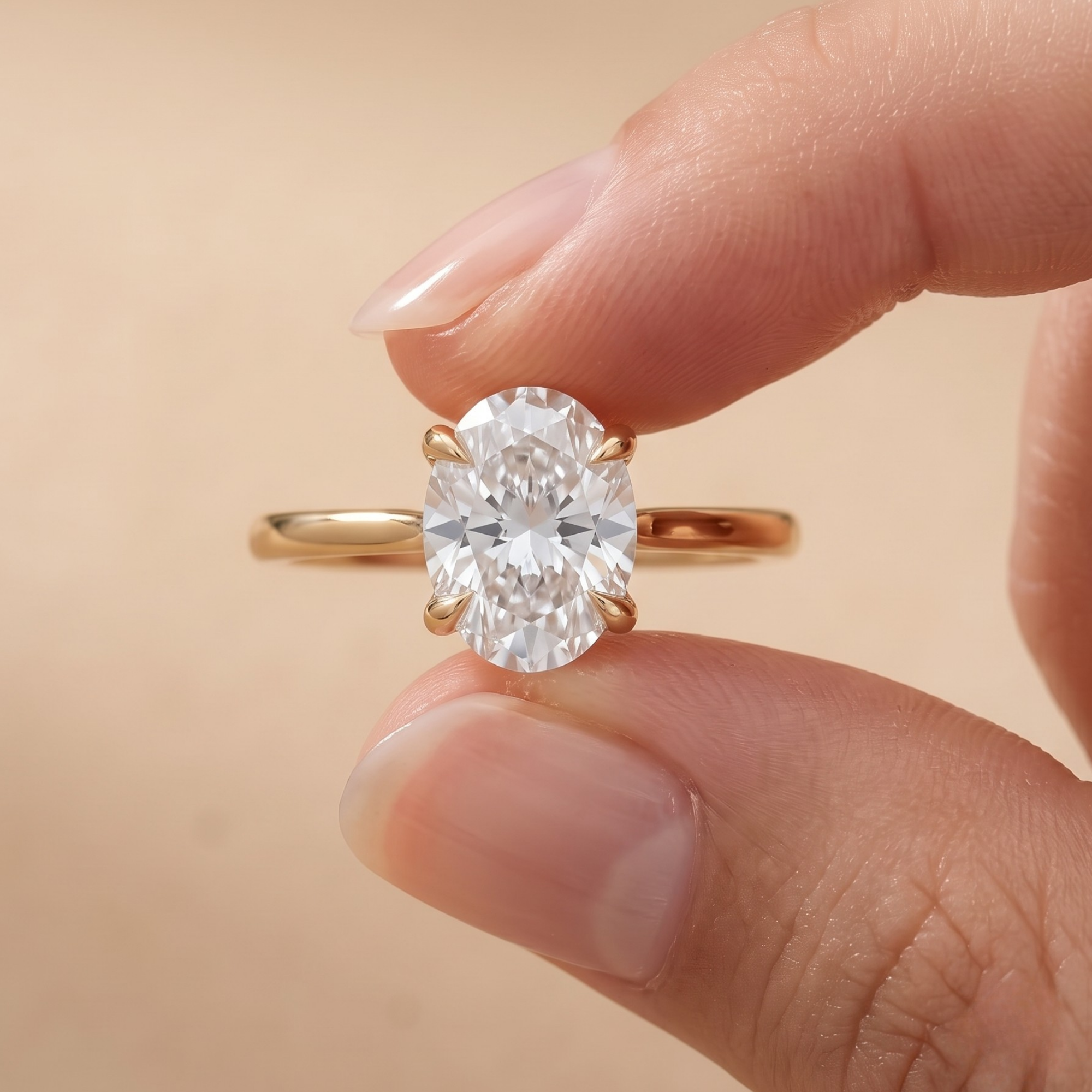 Cathedral Set Oval Cut Lab Grown Diamond Ring Close-Up