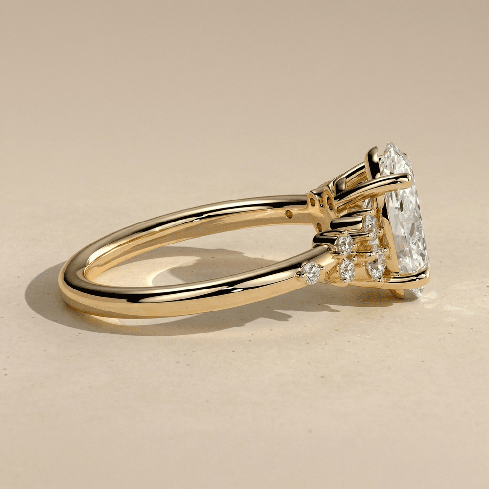 Oval diamond cluster engagement ring side view