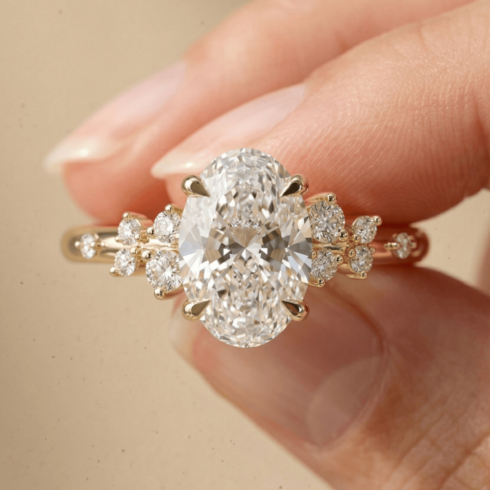 10K gold oval lab diamond cluster ring for women