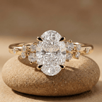 Oval lab grown diamond cluster engagement ring in 10KT gold
