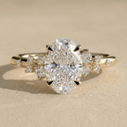 Oval cluster lab grown diamond bridal ring in yellow gold