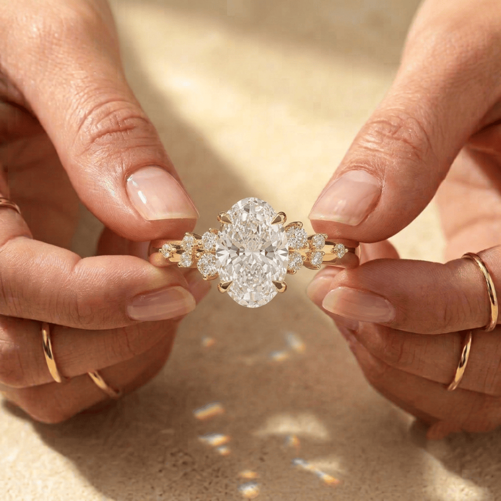 Oval cluster diamond ring for marriage proposal