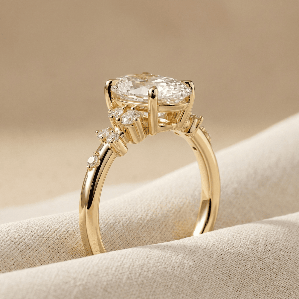 Oval diamond cluster engagement ring side view