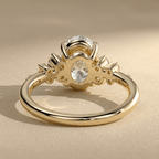Oval lab grown diamond ring with detailed cluster design