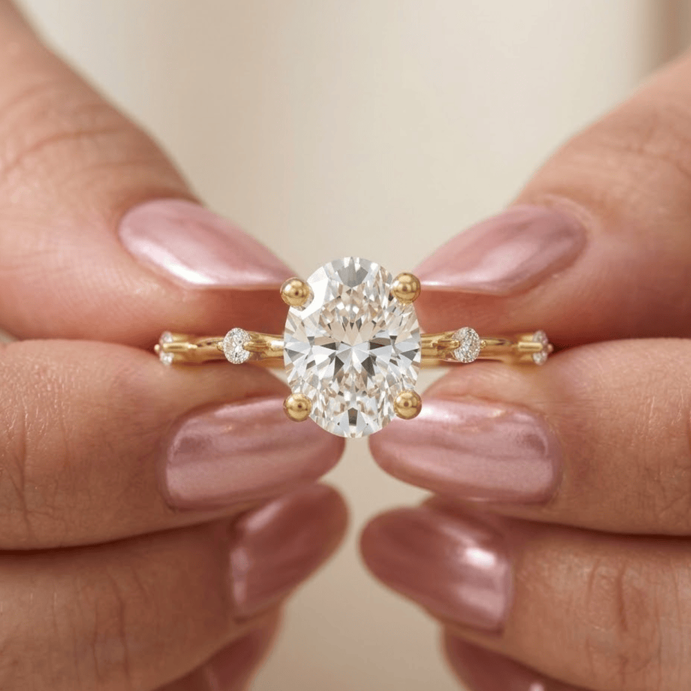 Slim band oval diamond engagement ring for a proposal