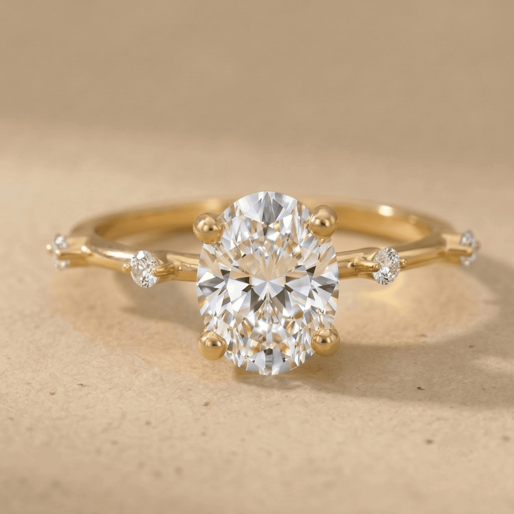 Minimalist oval lab grown diamond engagement ring