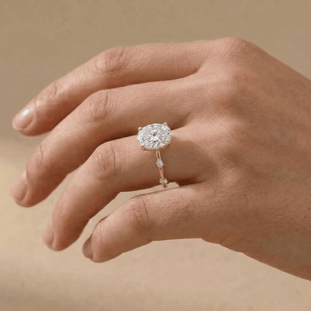 Oval lab grown diamond solitaire with delicate band