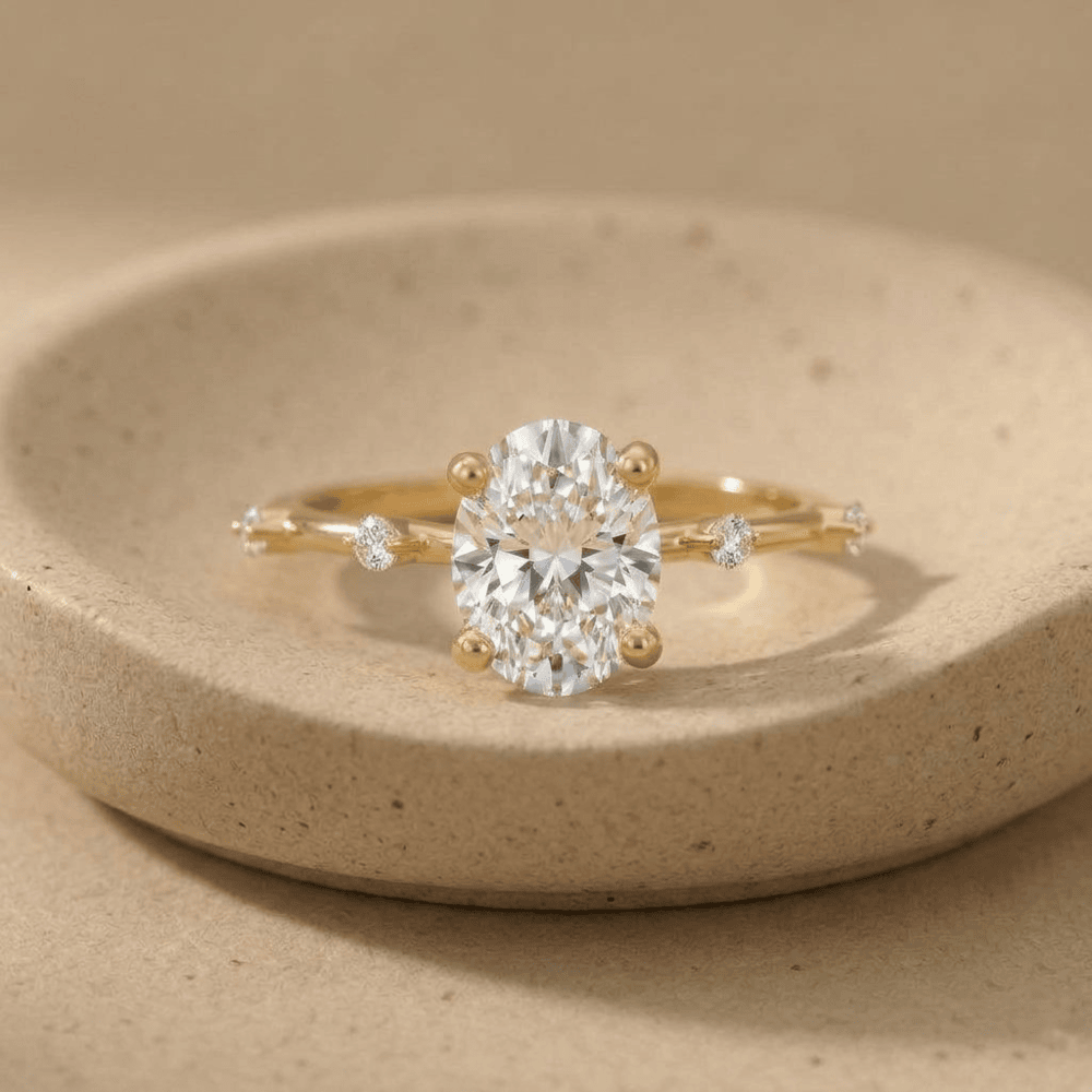 Oval cut lab grown diamond ring with slim band