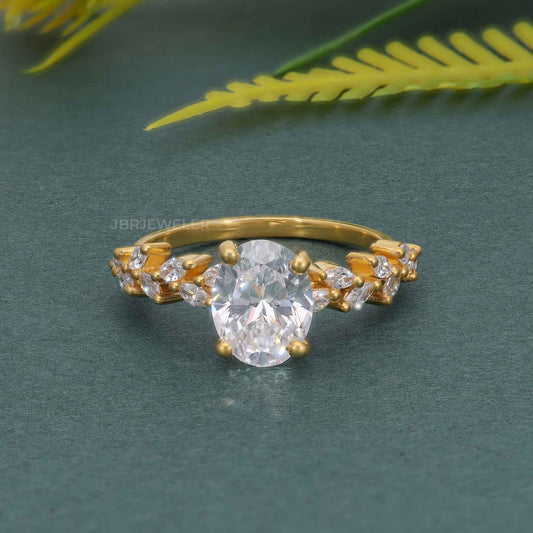 Oval Lab Grown Diamond Engagement Ring With Marquise Accent