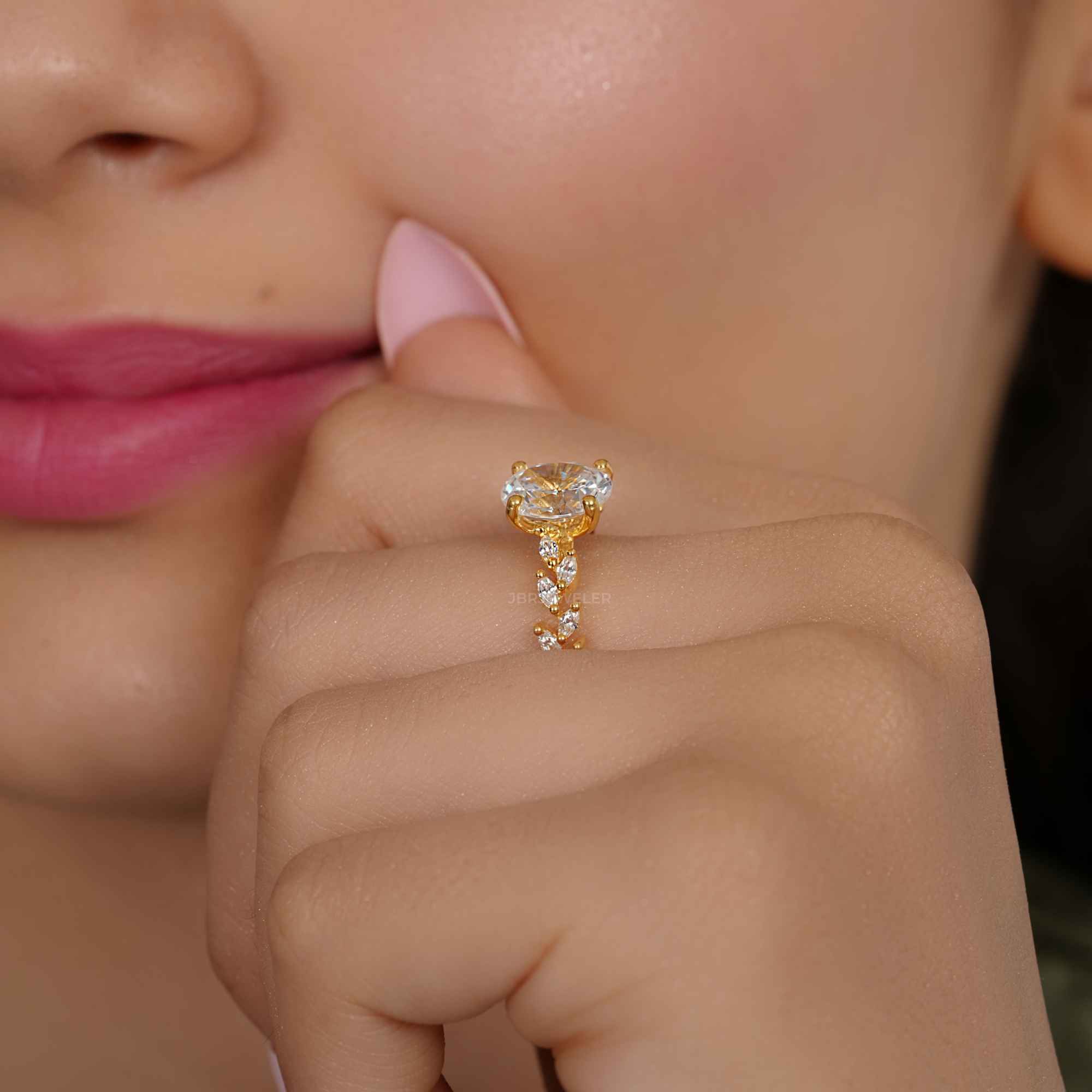Oval Moissanite Diamond Engagement Ring With Marquise Accent - JBR Jeweler