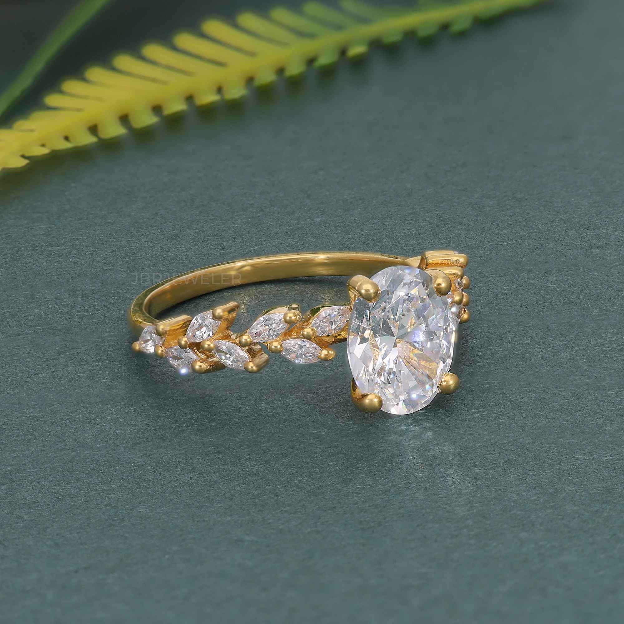 Oval Moissanite Diamond Engagement Ring With Marquise Accent - JBR Jeweler