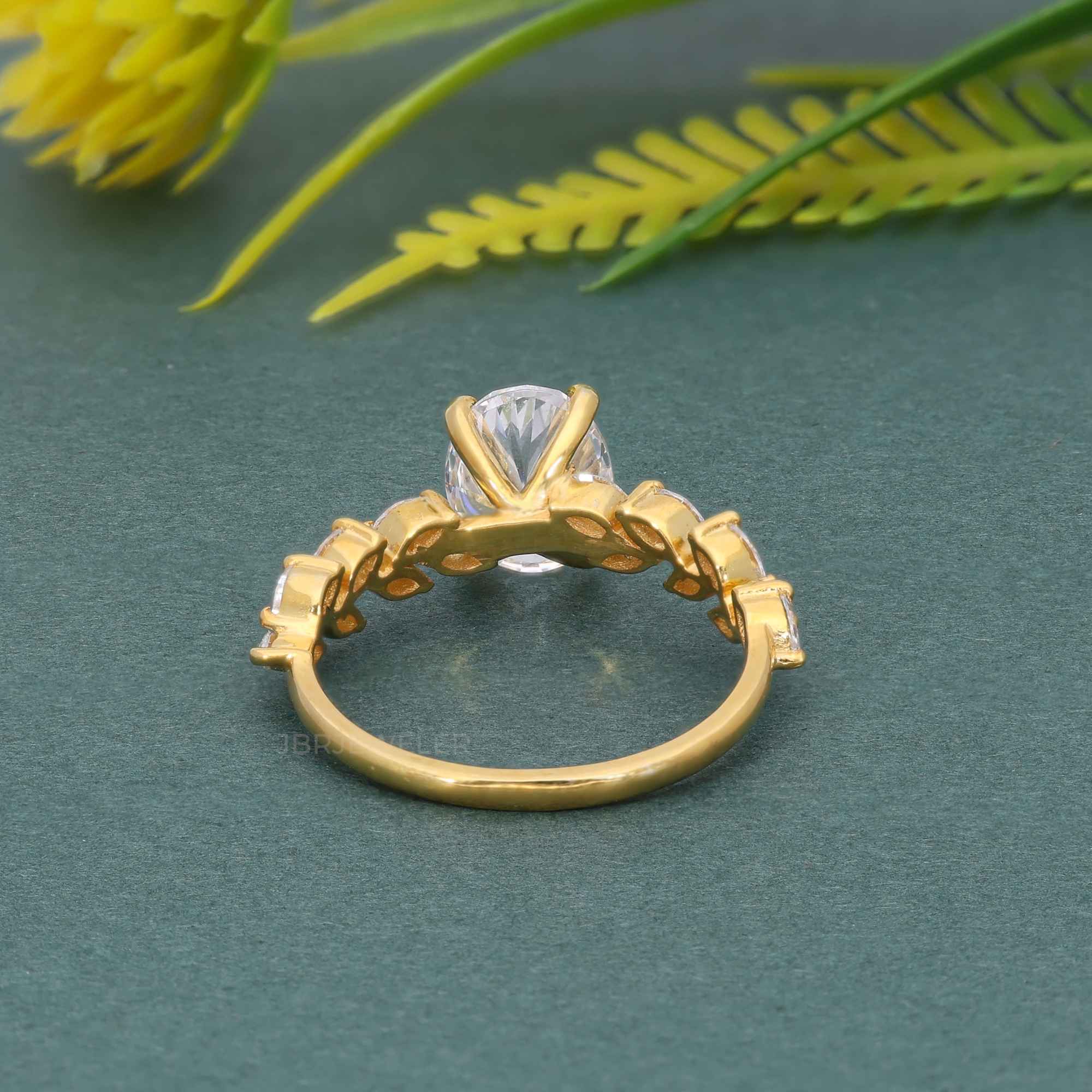 Oval Moissanite Diamond Engagement Ring With Marquise Accent - JBR Jeweler