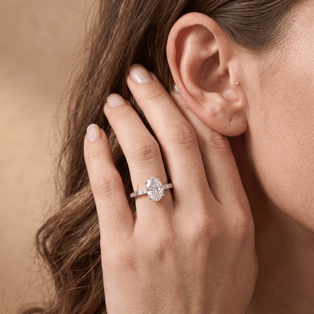 Classic oval diamond promise ring in 14K gold