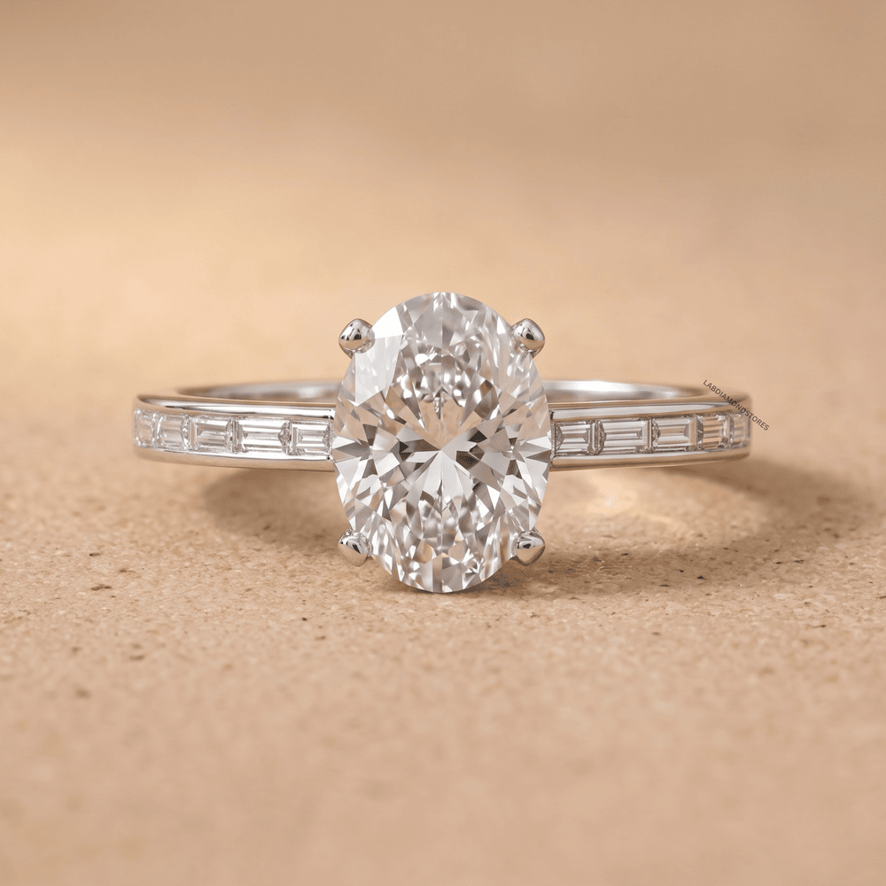 Oval cut lab grown diamond engagement ring in gold