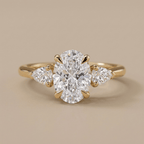 Three stone oval lab grown diamond gold promise ring