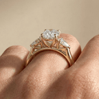 Oval Lab Grown Diamond Three Stone Cathedral Promise Ring - view 10
