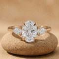 Oval lab grown diamond three stone cathedral promise ring