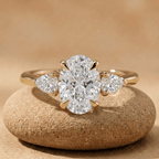 Oval lab grown diamond three stone cathedral promise ring